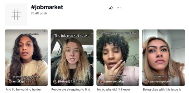 This image is a screenshot from tiktok which shows negative messages about the job market